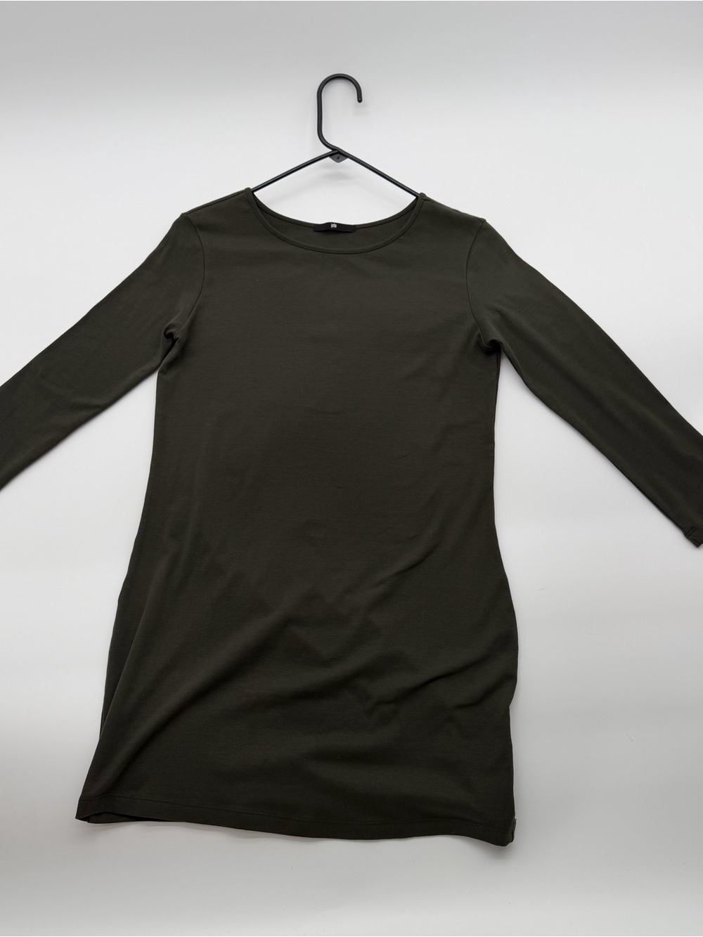 Jarbo Pima Cotton Classic Long Sleeve Scoop Neck Dress - Olive Green